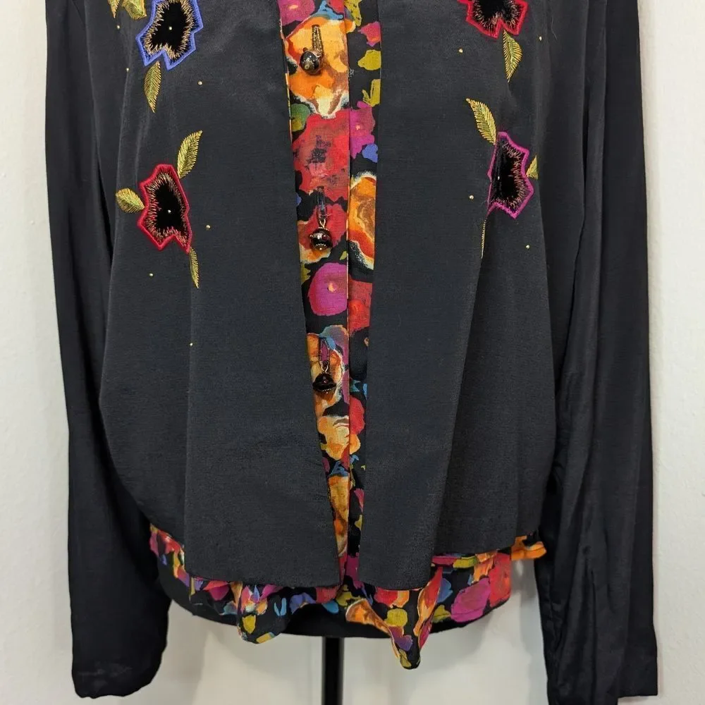 VTG Carole Little Embroidered Whimsigoth Dark Academia Witchy Art To Wear Top 10